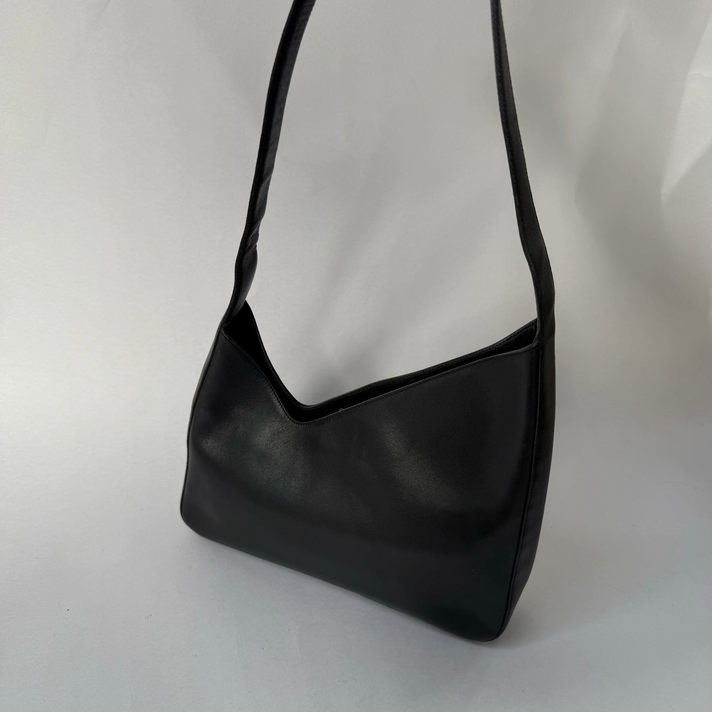 Prada Black Lambskin Asymmetric V Shoulder Bag