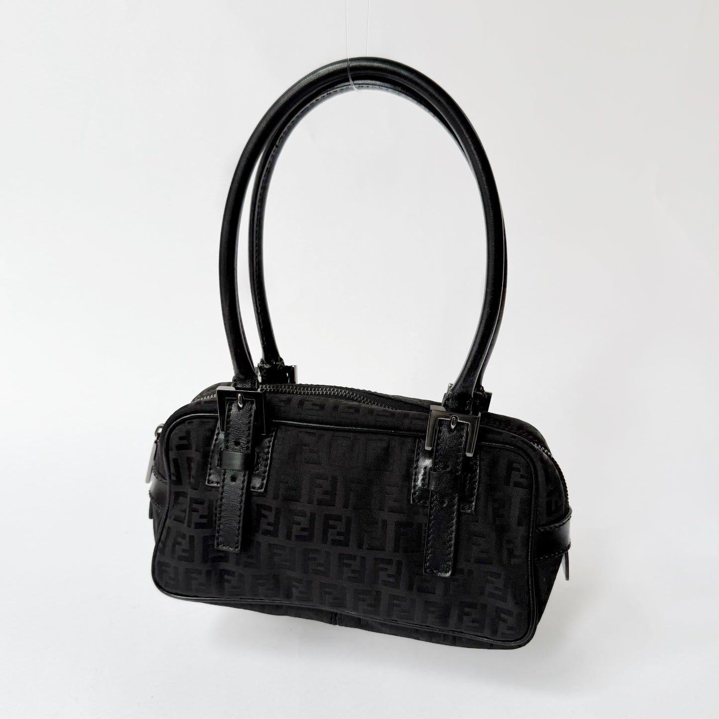 Fendi Black Zucchino Canvas Small Boston Bag