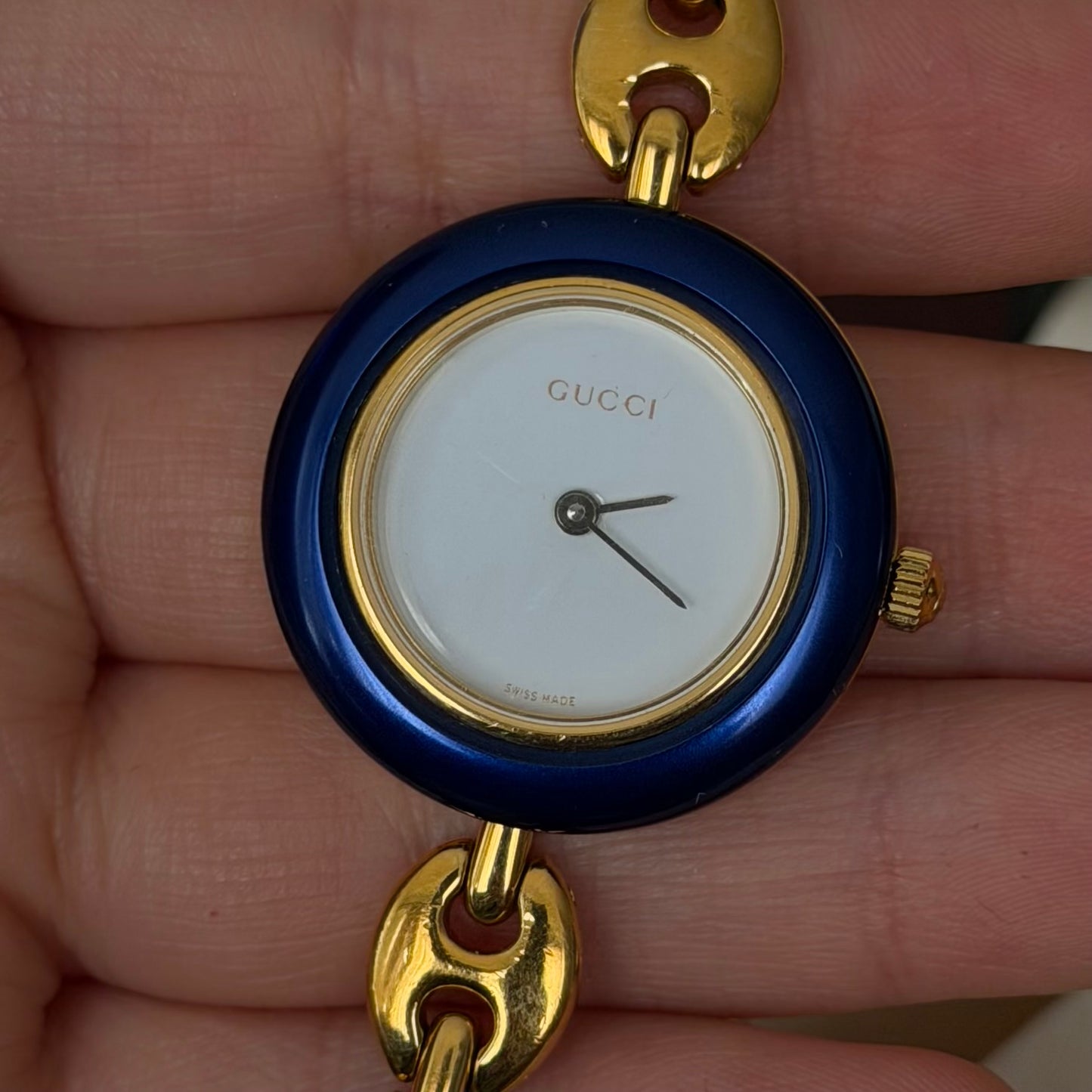 Gucci Gold Mariner Link White Dial Bezel Watch