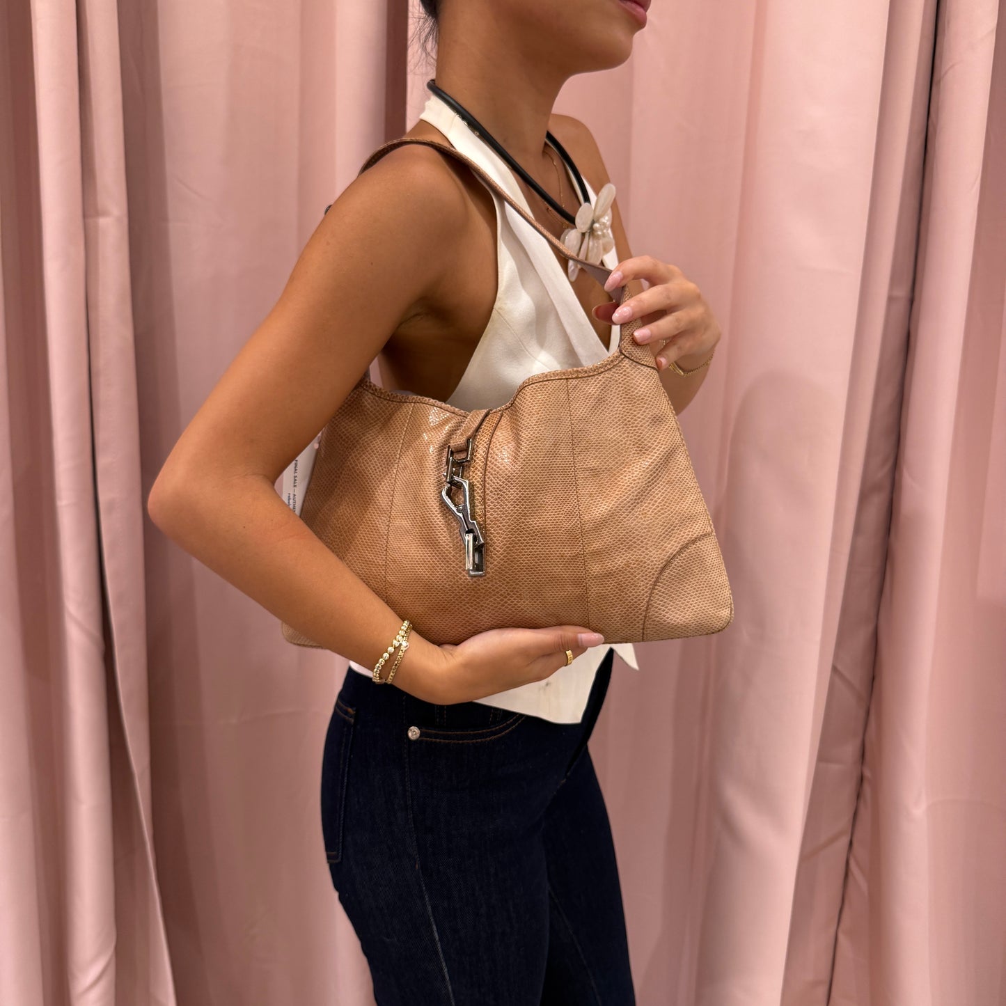 Gucci Lizard Beige Shoulder Bag