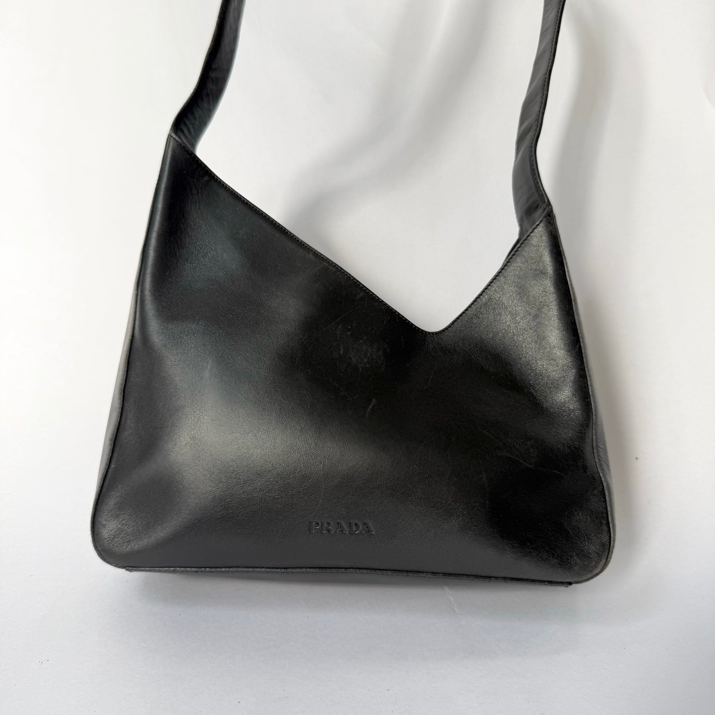 Prada Black Lambskin Asymmetric V Shoulder Bag
