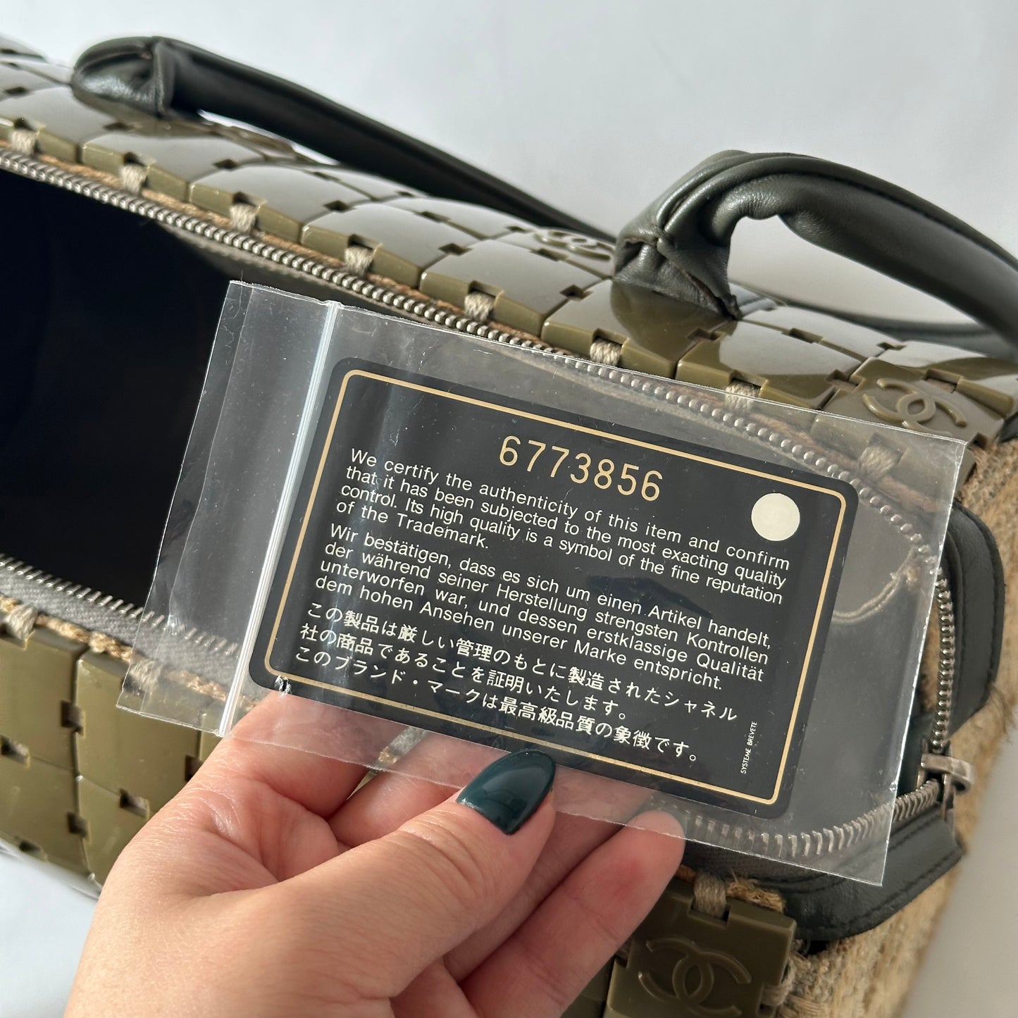 RARE Chanel Green Puzzle Tile Cylinder Barrel Bag