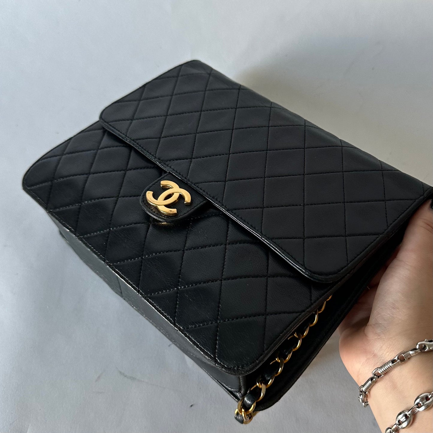 Chanel Black 80’s Quilted 18k GP Hardware Square Flap