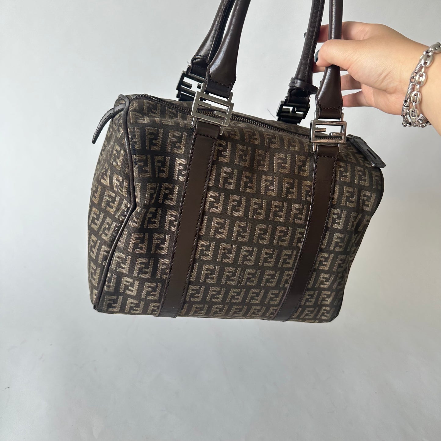 Fendi Brown Zucchino Monogram Boston Bag