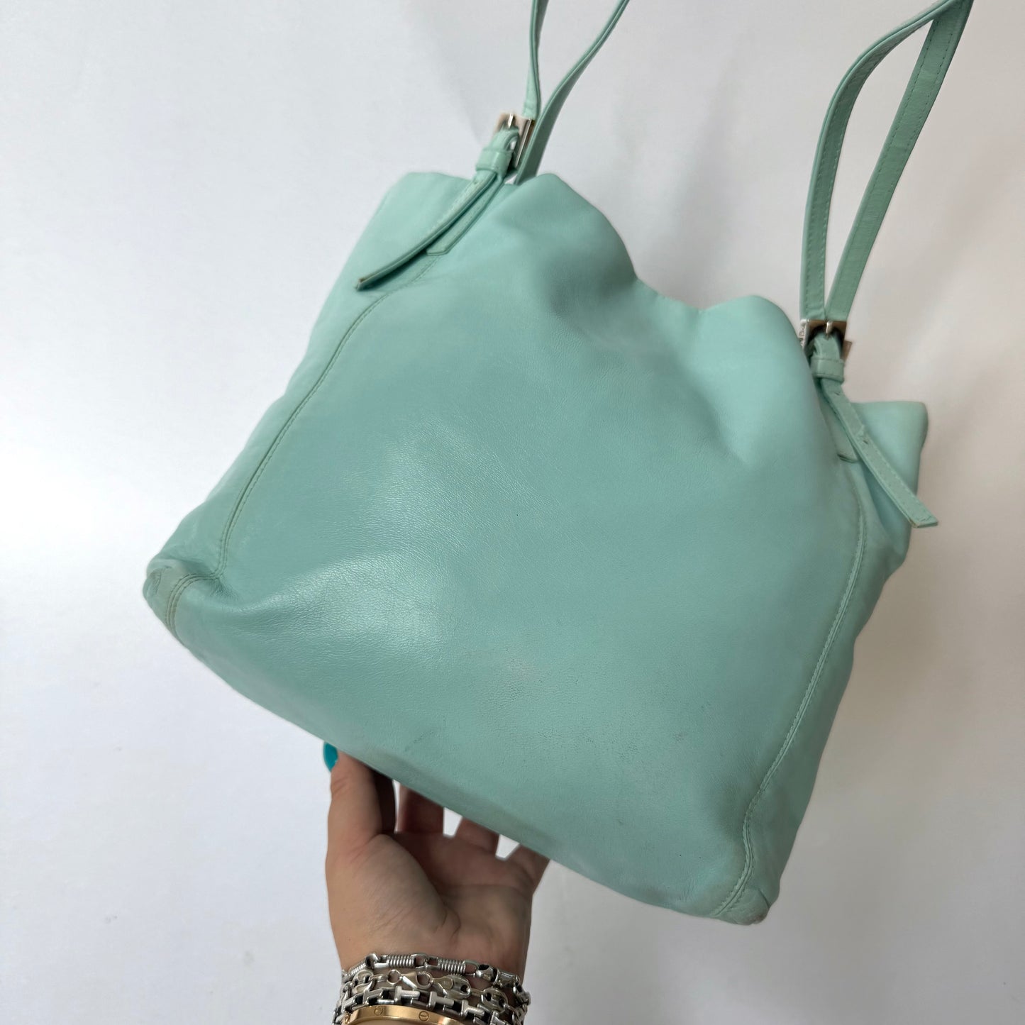 Fendi Teal Leather Shoulder Bag