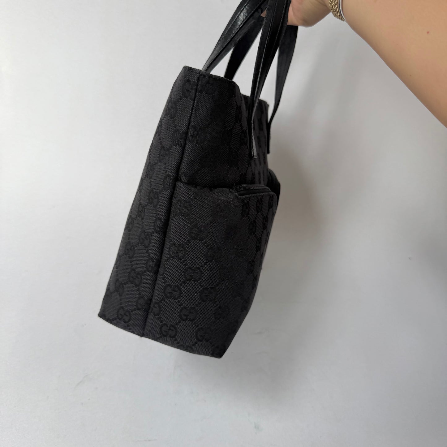 Gucci Black Monogram Double Front Pocket Tote Bag
