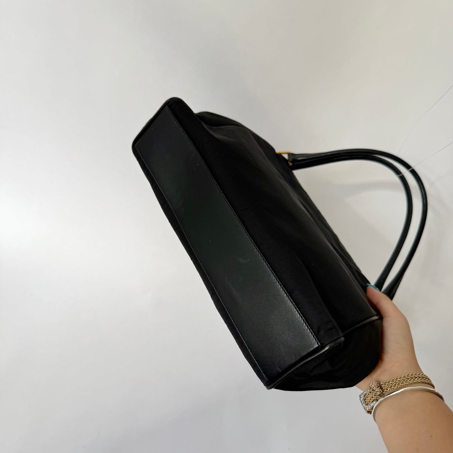 Prada Black Nylon Medium Shoulder Bag w/ Gold Hardware