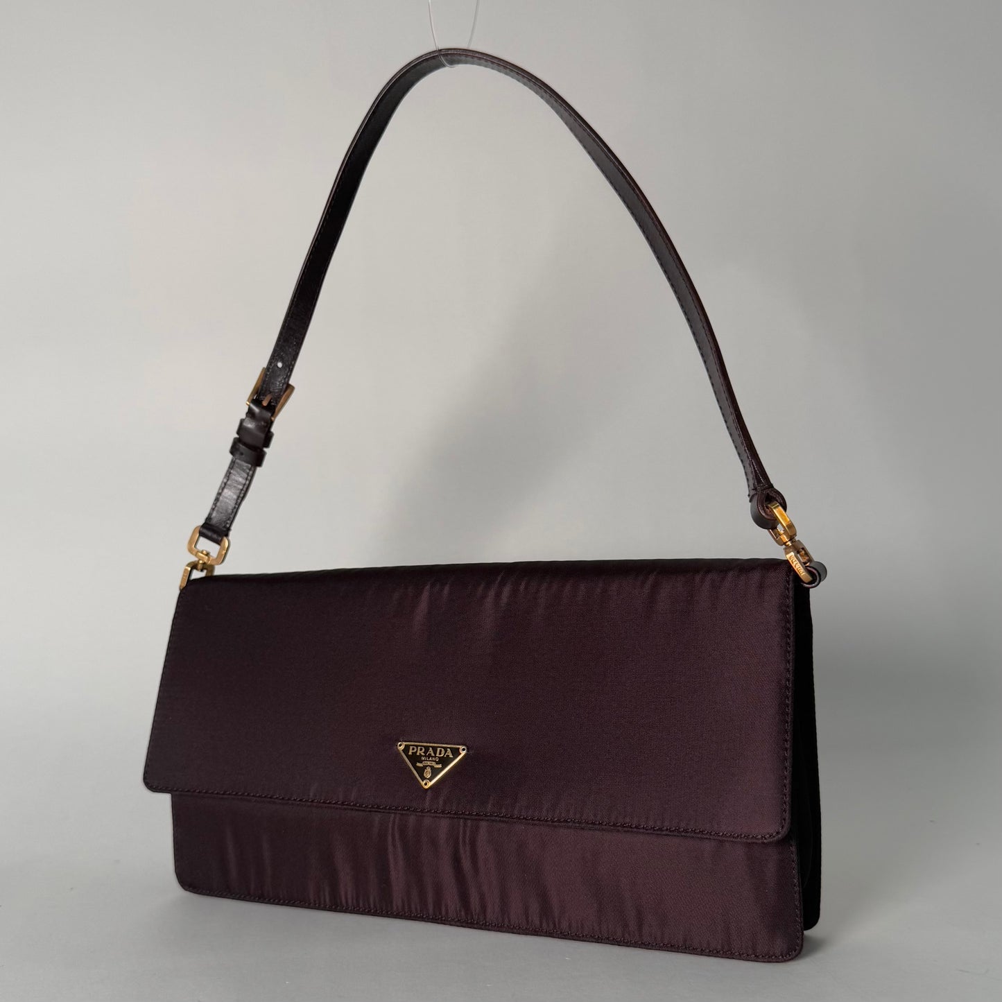 Prada Brown Nylon Gold Hardware Shoulder Bag