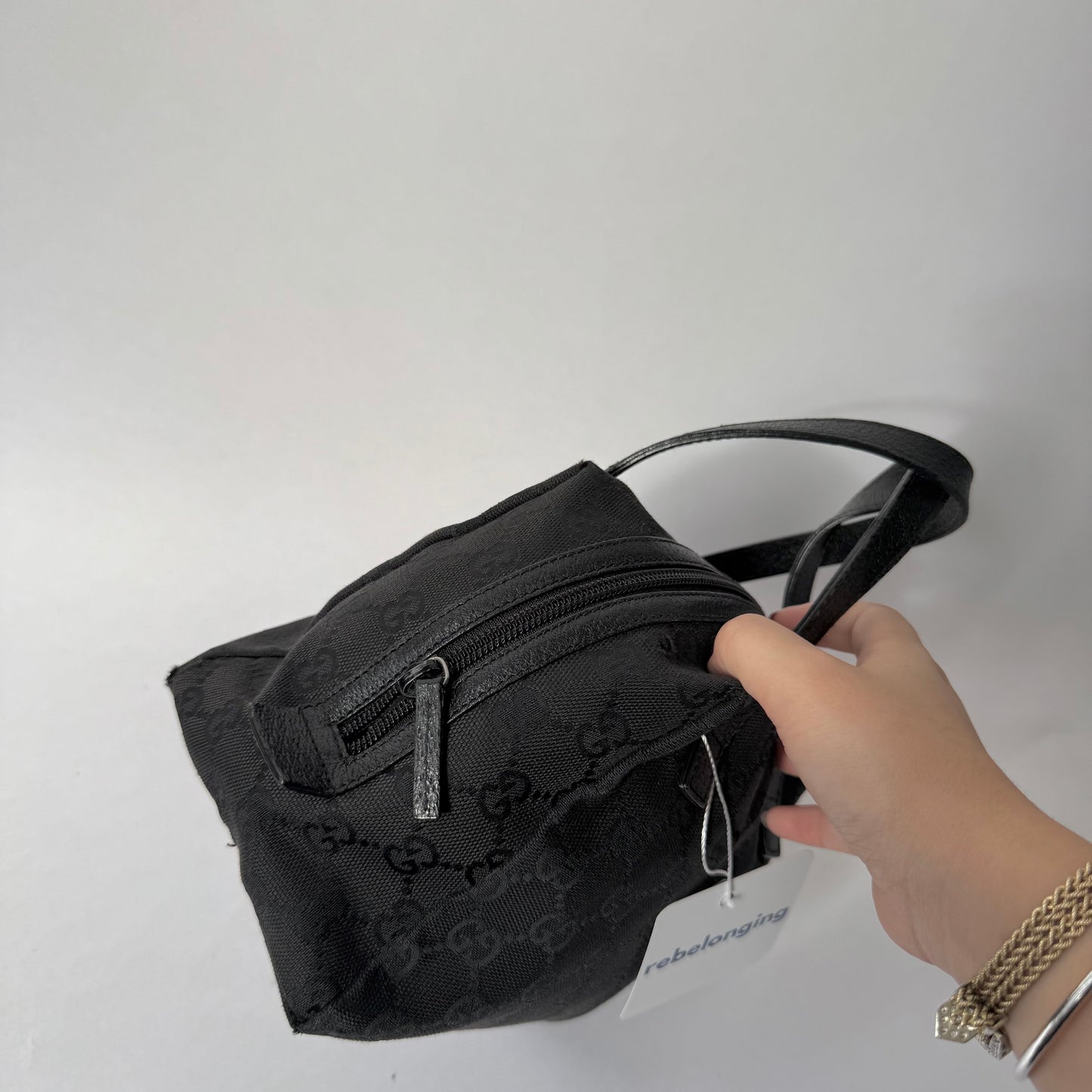 Gucci Black Monogram Top Handle Tote Bag