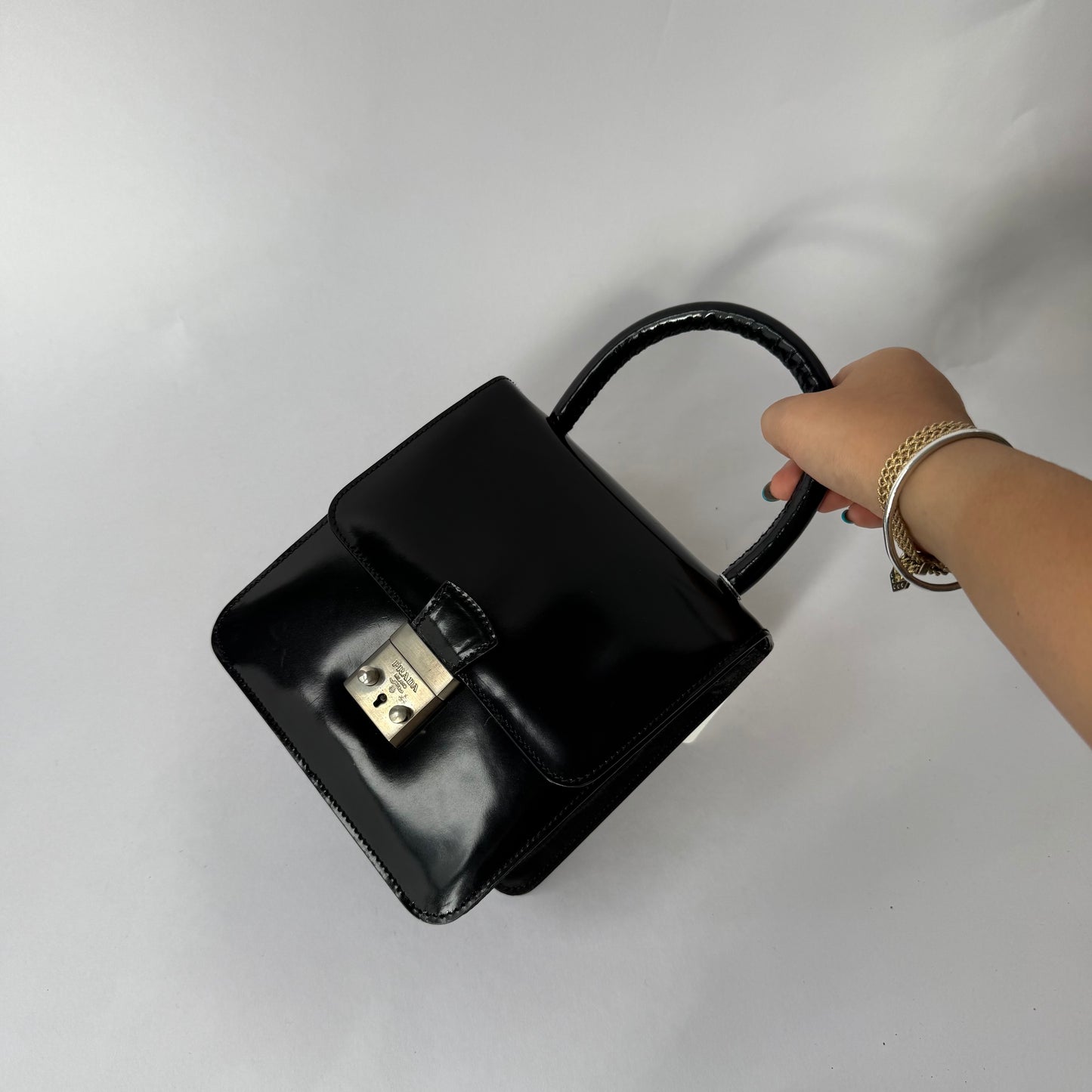 Prada Black Patent Leather Top Handle Bag