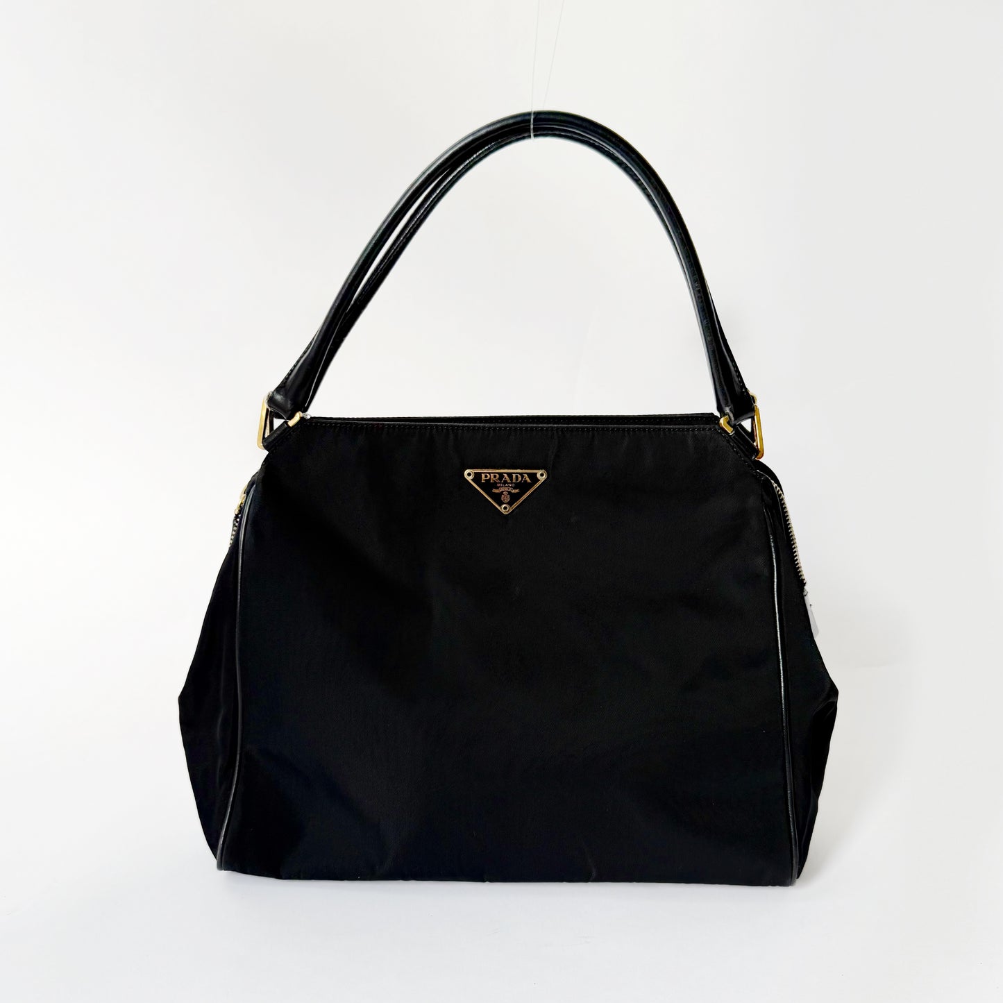Prada Black Nylon Medium Shoulder Bag w/ Gold Hardware