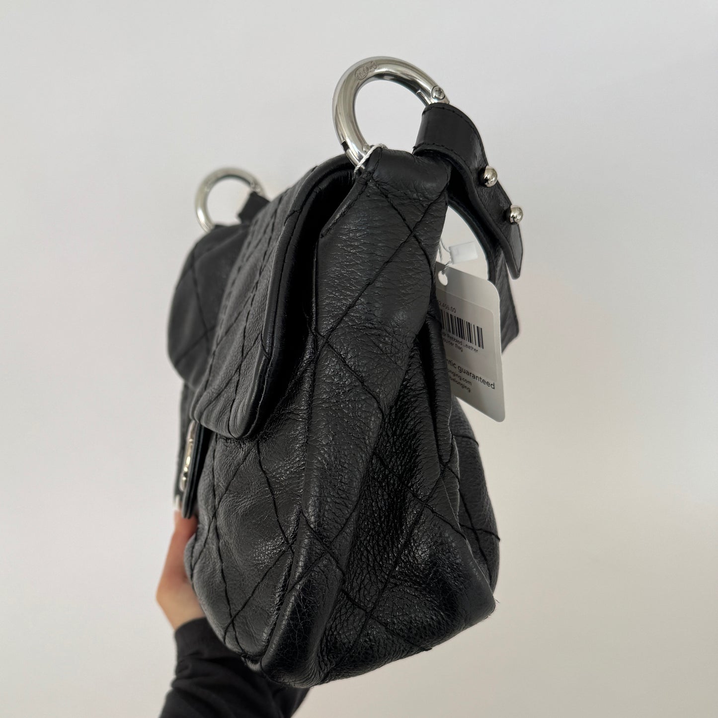 Chanel Black Pebbled Leather Stitched On The Road Shoulder Flap Bag