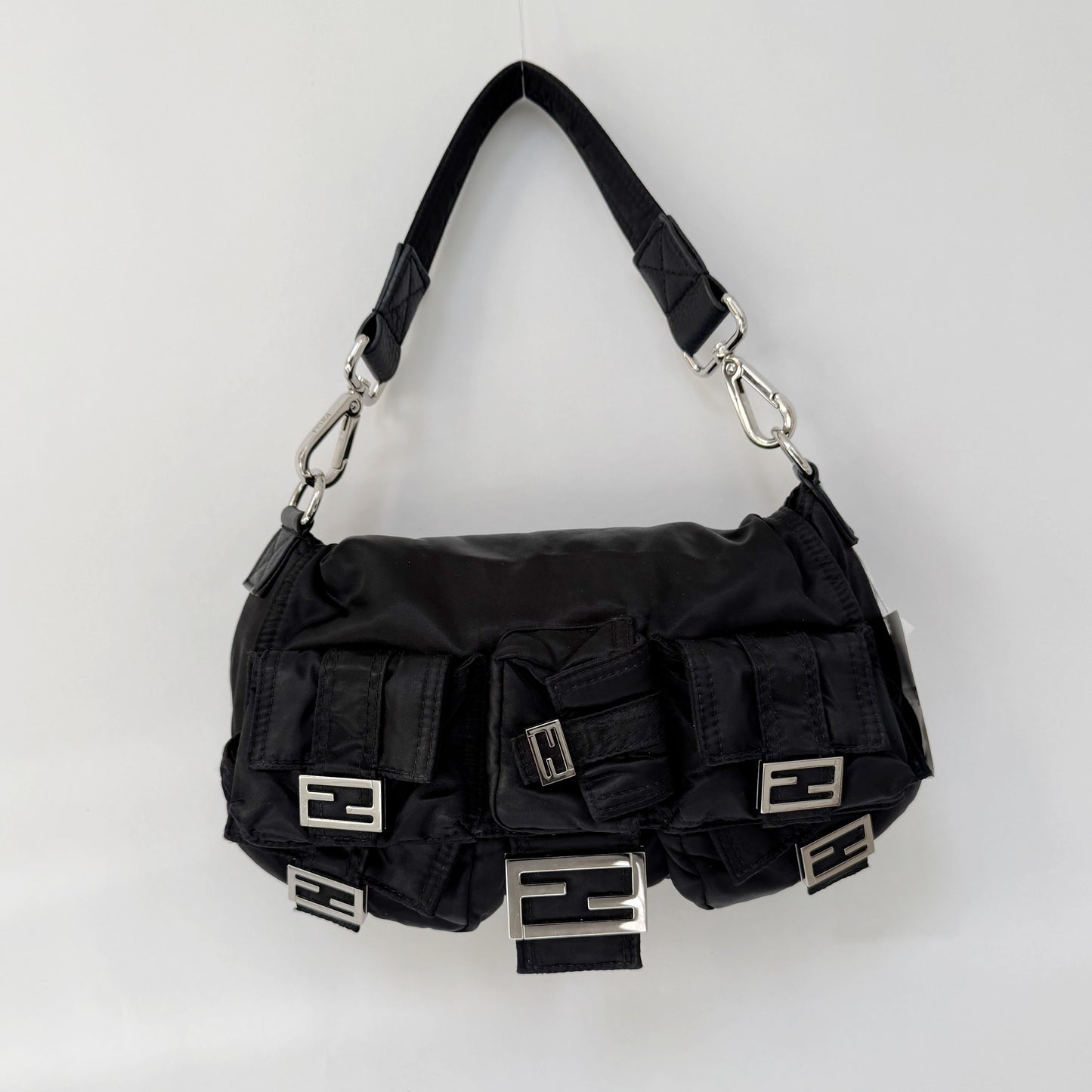 Fendi AW22 Multi Pocket Black Nylon Baguette