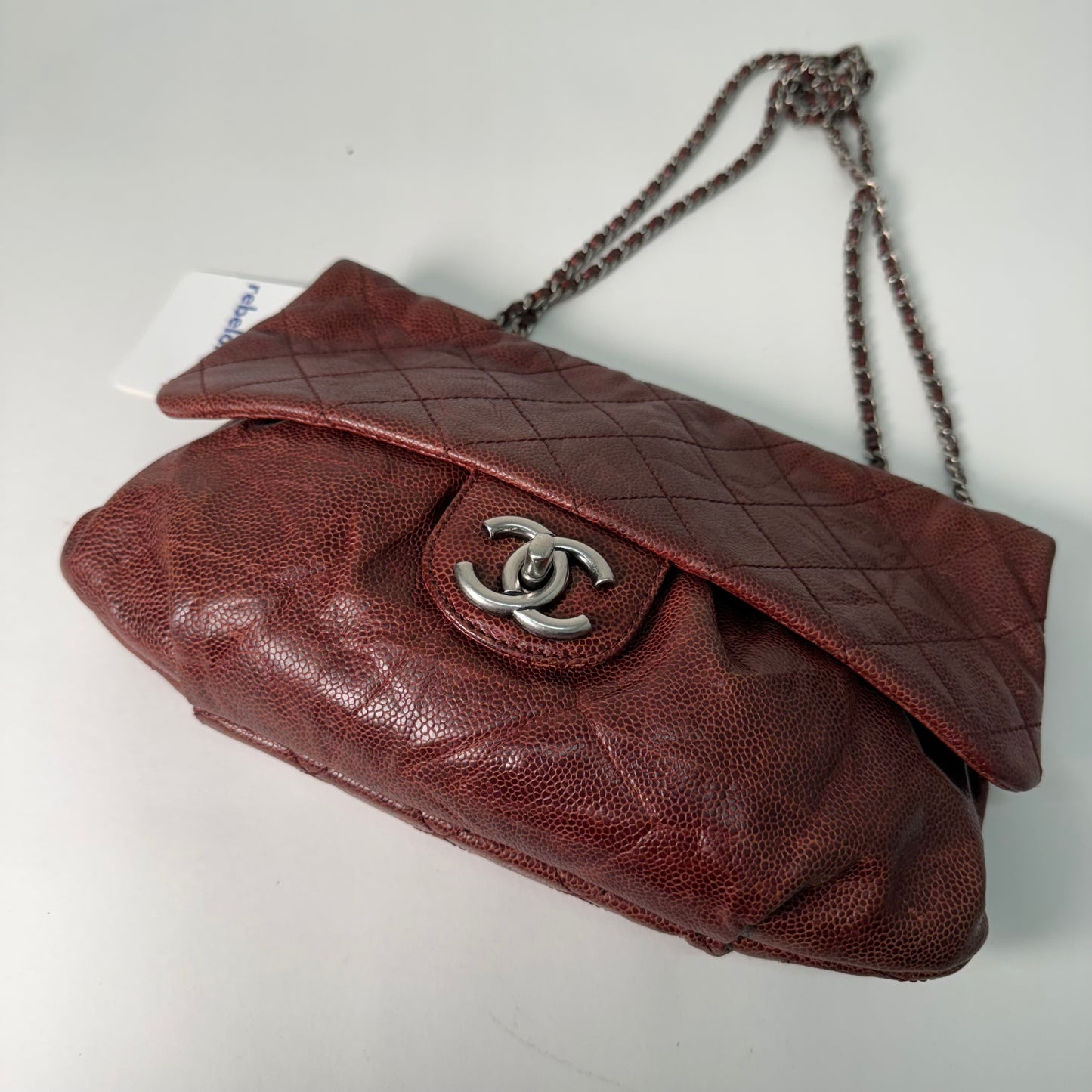 Chanel 2012 Brown Caviar Leather Elastic Open Flap