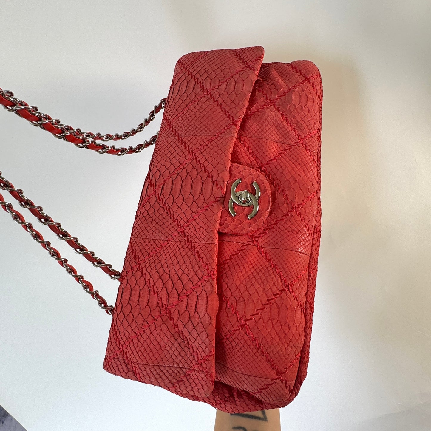 Chanel 2011 Red Python E/W Flap Bag