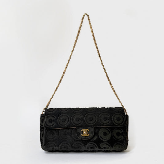 Chanel Black Pony Hair Coco Monogram East/West Flap