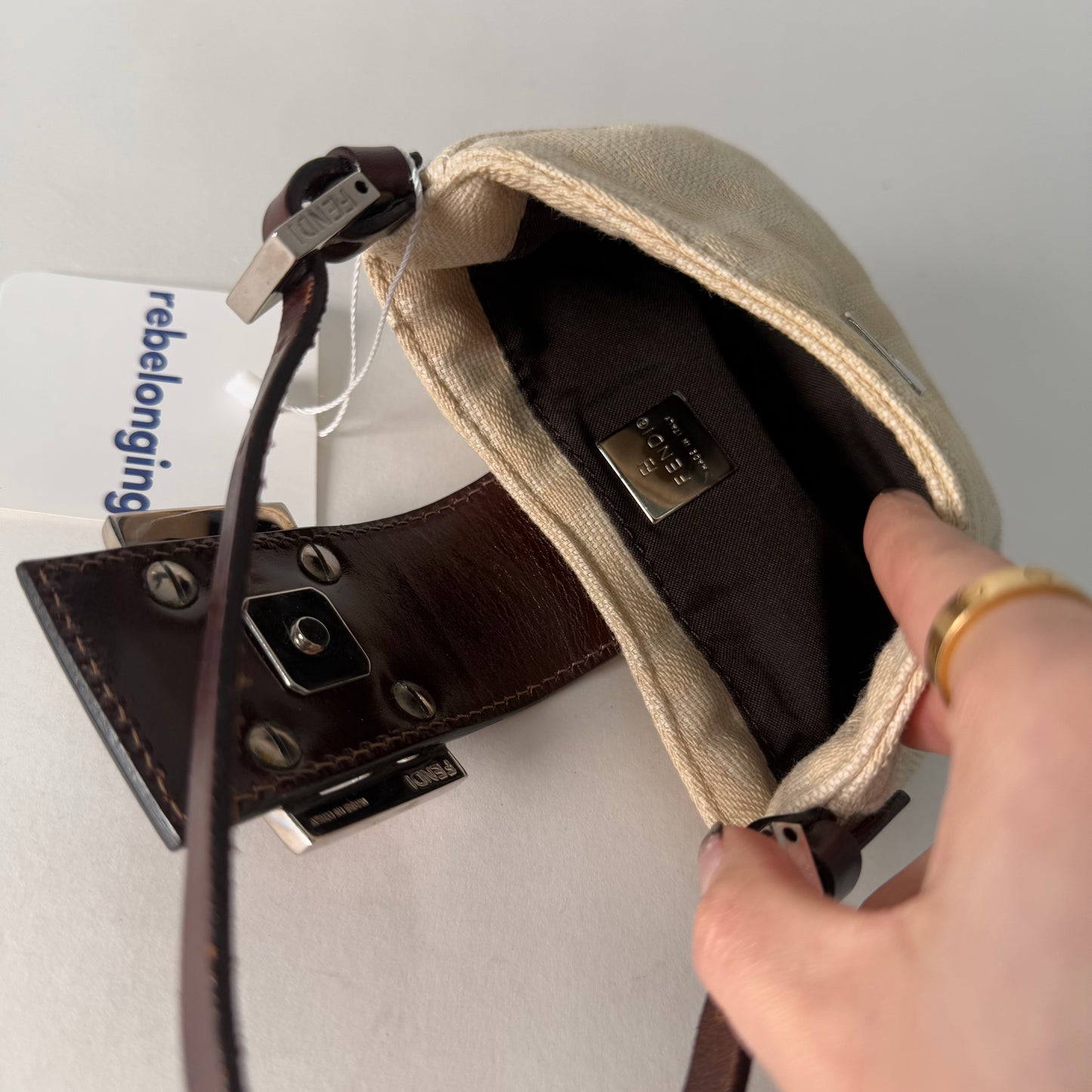 Fendi Cream Zucca Monogram Croissant Mini Bag