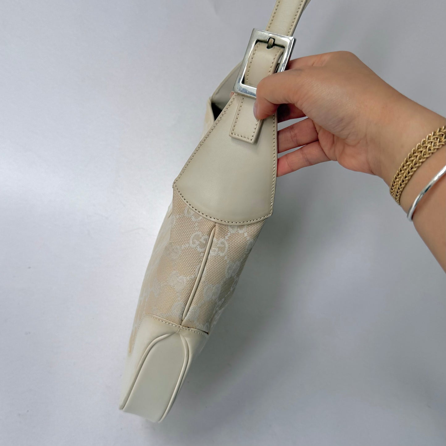 Gucci White Monogram Jackie Shoulder Bag