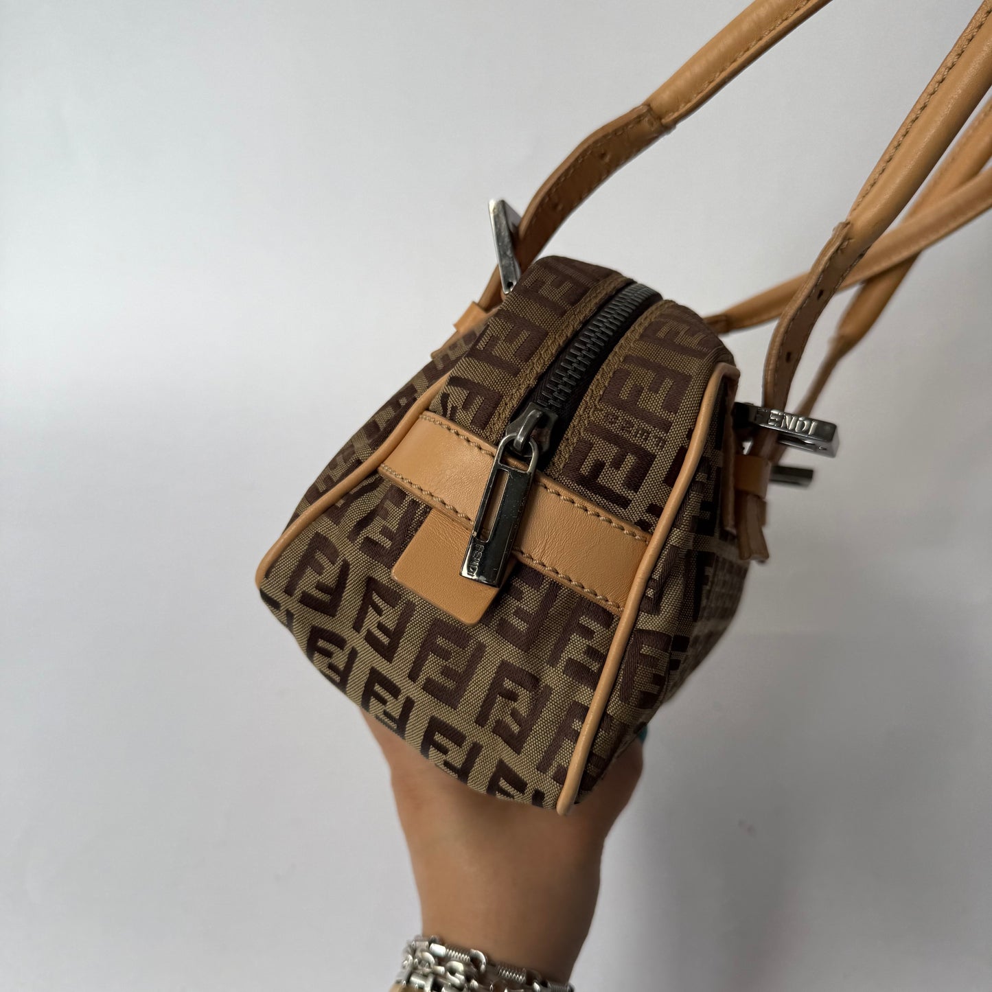 Fendi Brown Zucchino Canvas Shoulder Bag