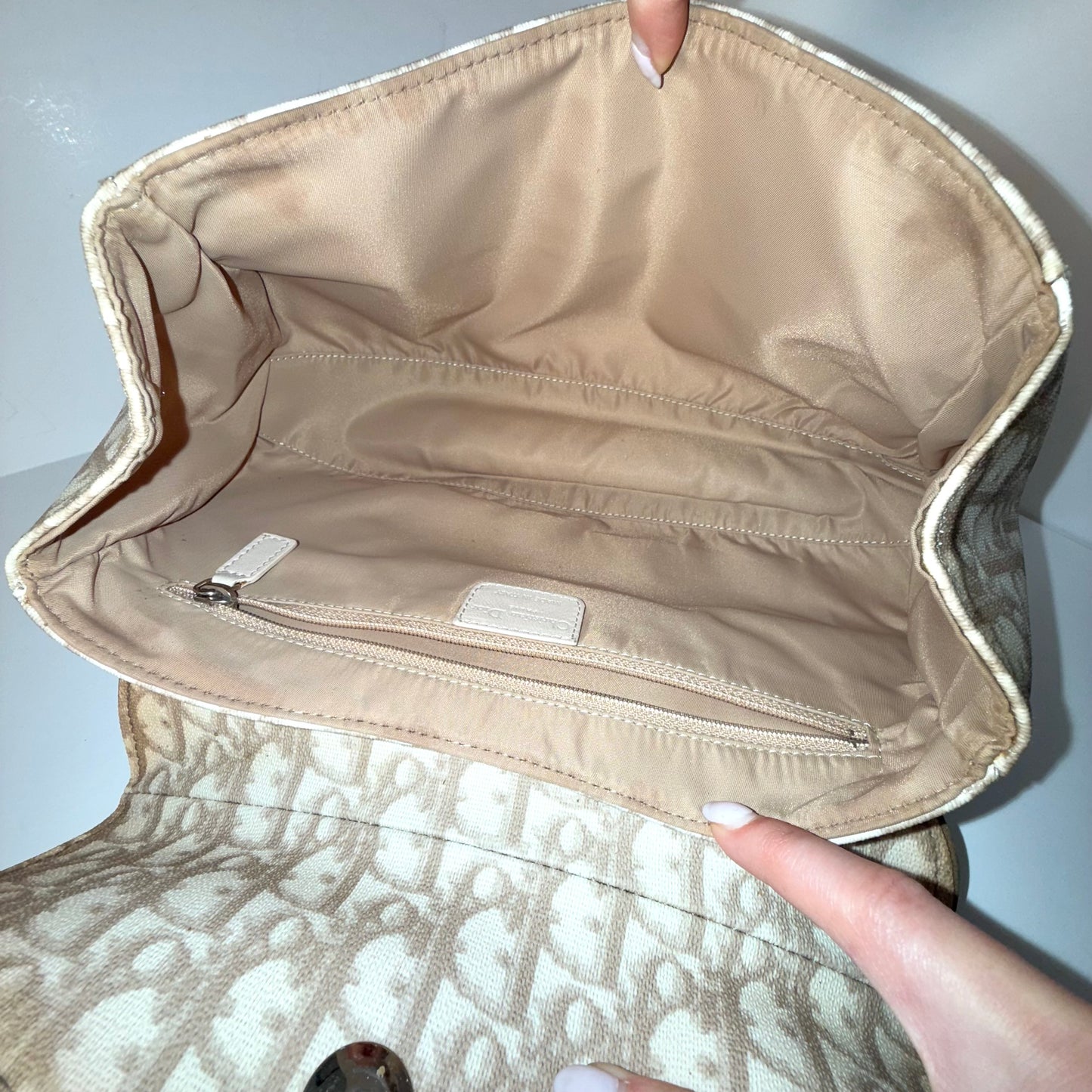 Christian Dior Cream Trotter Romantique Bow Shoulder Bag