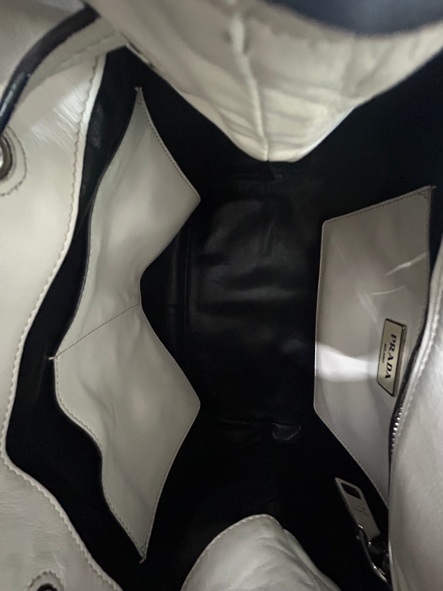 Prada Western White Leather Studded Drawstring Bucket Tote Bag