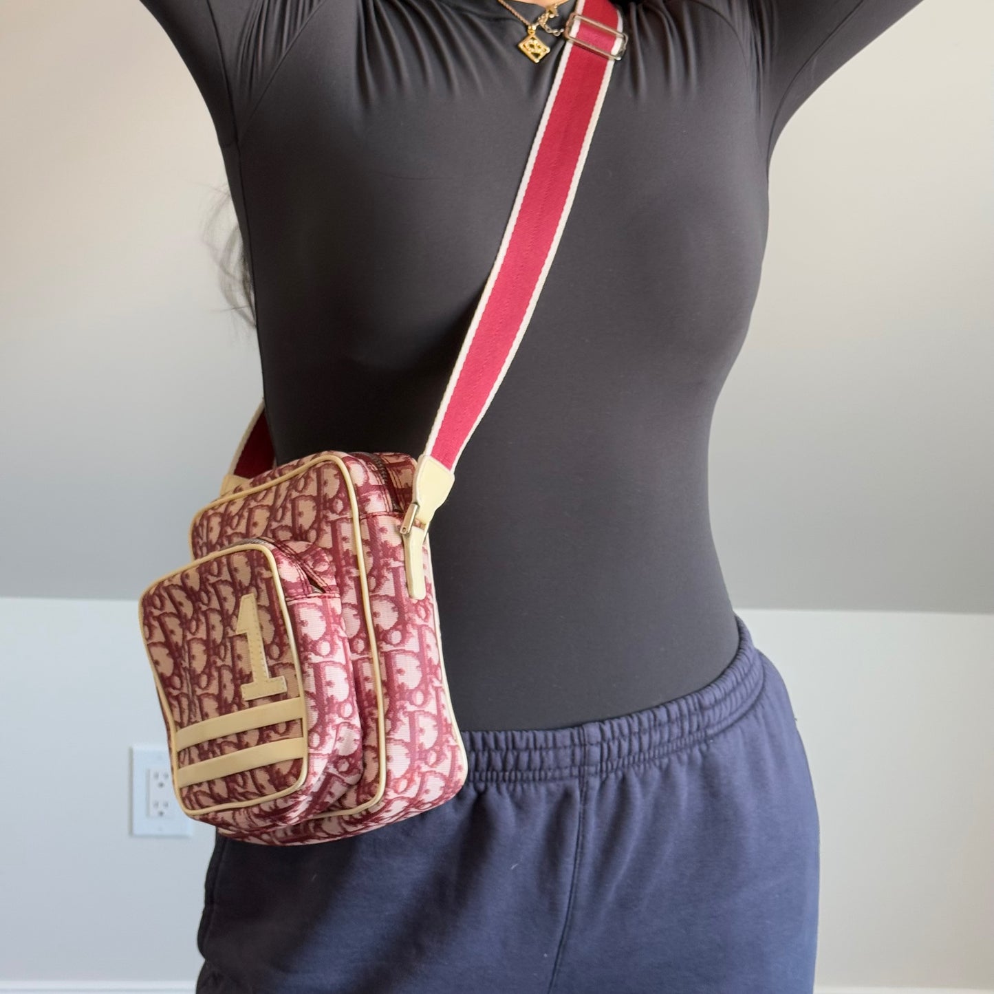 Christian Dior Maroon Trotter Convertible Crossbody Bag