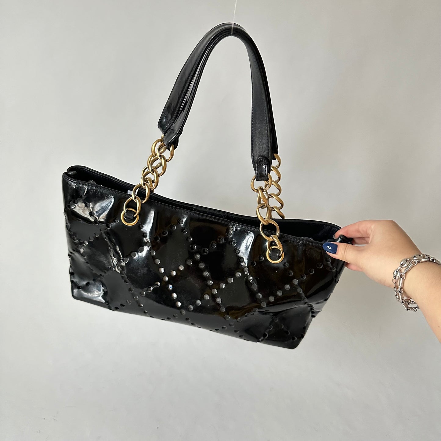 Chanel Black Patent Perforated Tote