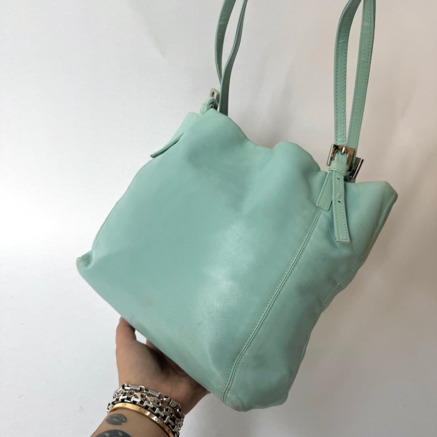 Fendi Teal Leather Shoulder Bag