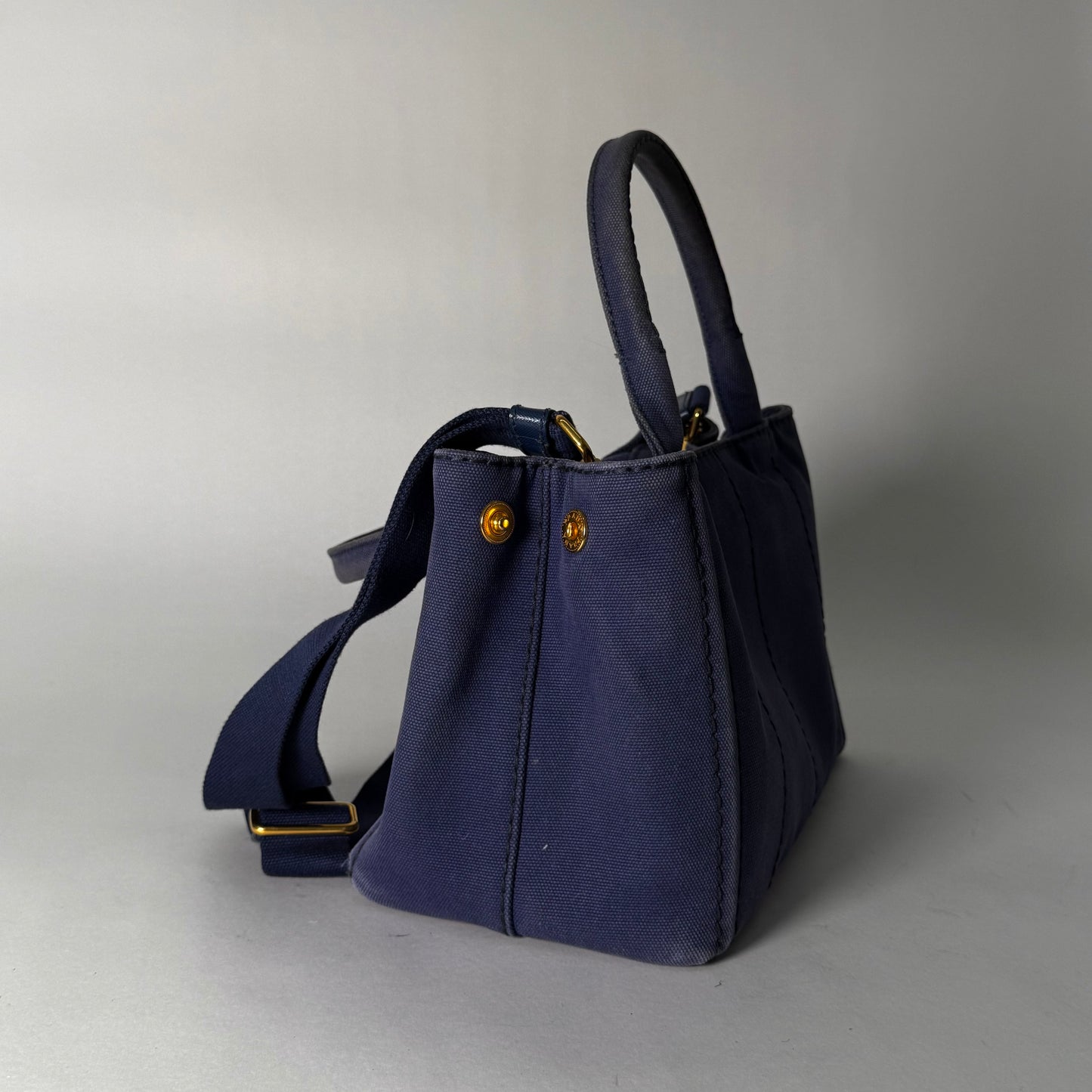 Prada Dark Blue Small Canapa Tote w/ Strap