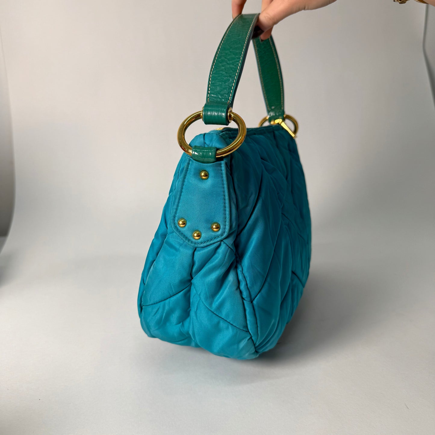 Prada Teal Nylon Puffy Top Handle Bag