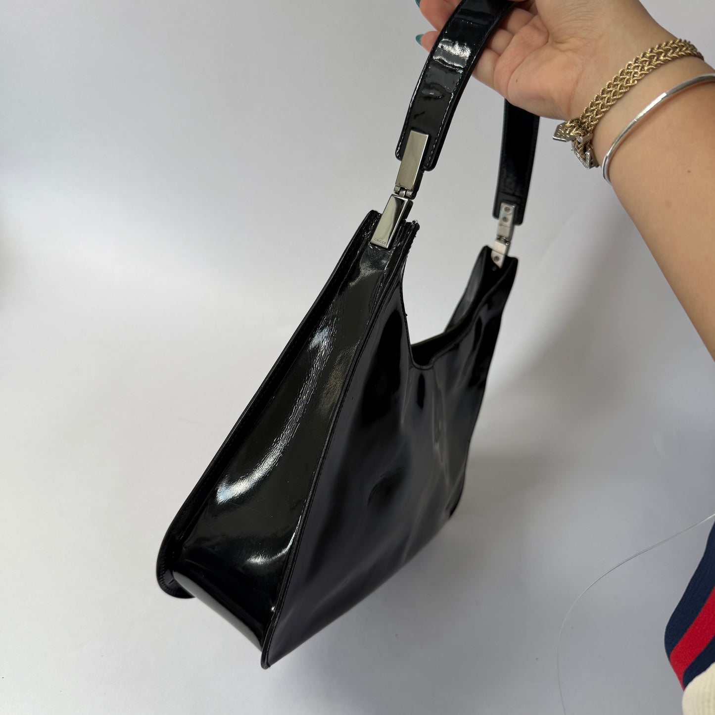 Gucci Black Patent Leather Simple Shoulder Bag
