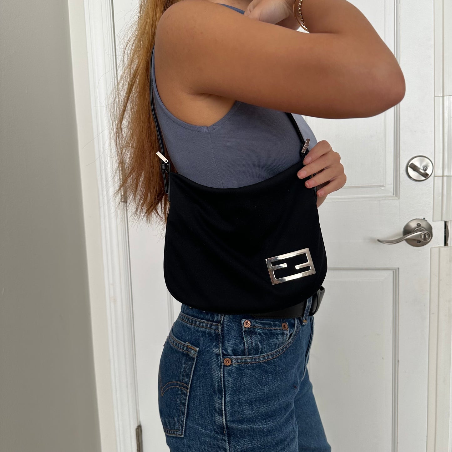 Fendi Black Neoprene Mini Shoulder Tote Bag