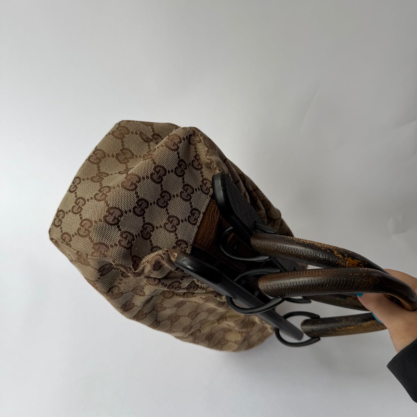 Gucci Brown Monogram Wooden Handle Bag