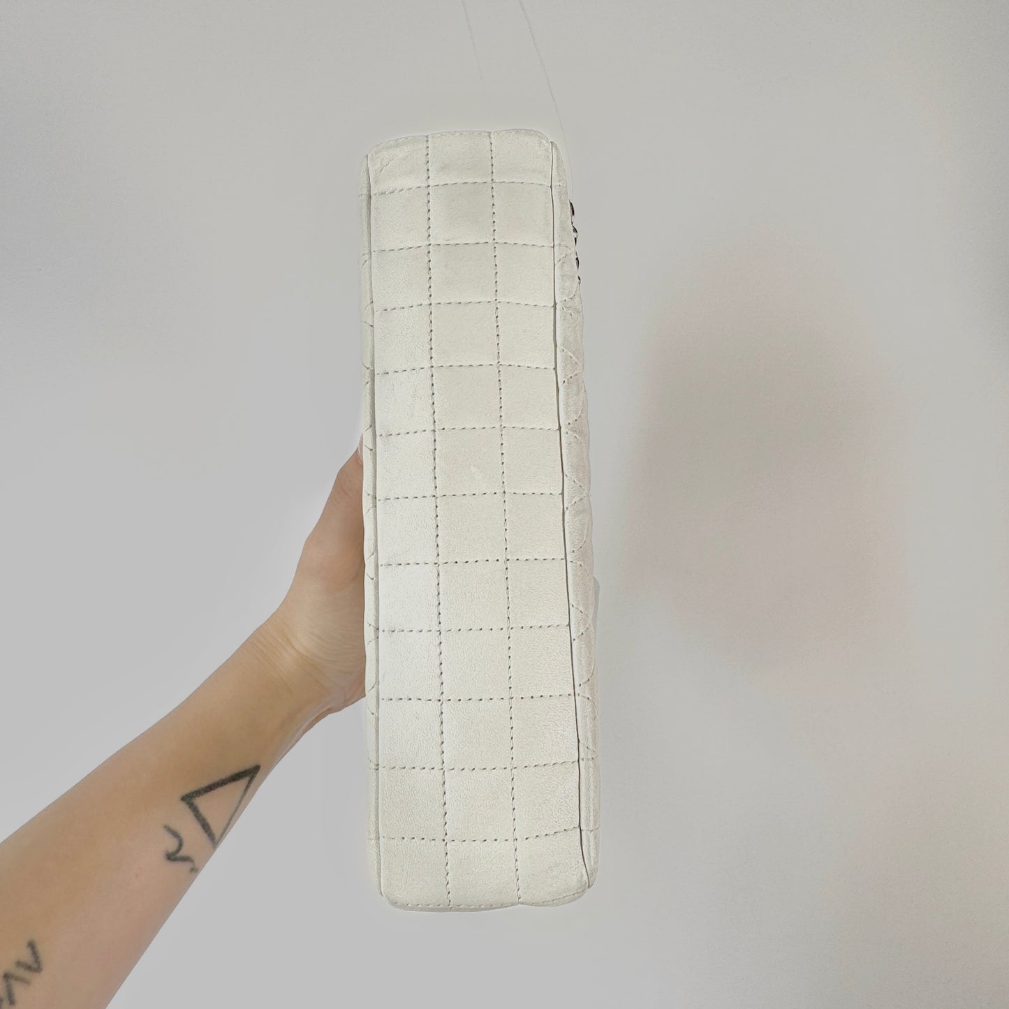 Chanel White Leather Lady Graphic Quilted Camellia Flap Bag