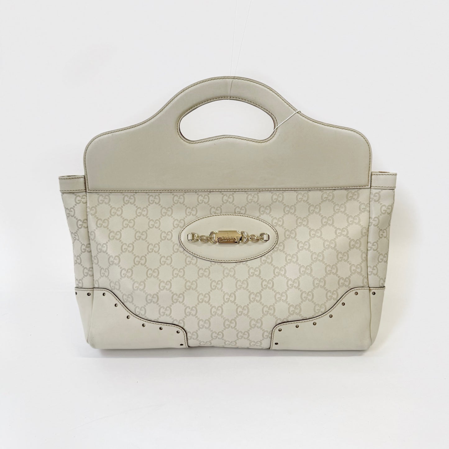 Gucci White Leather Monogram Guccissima Hobo Top Handle Bag