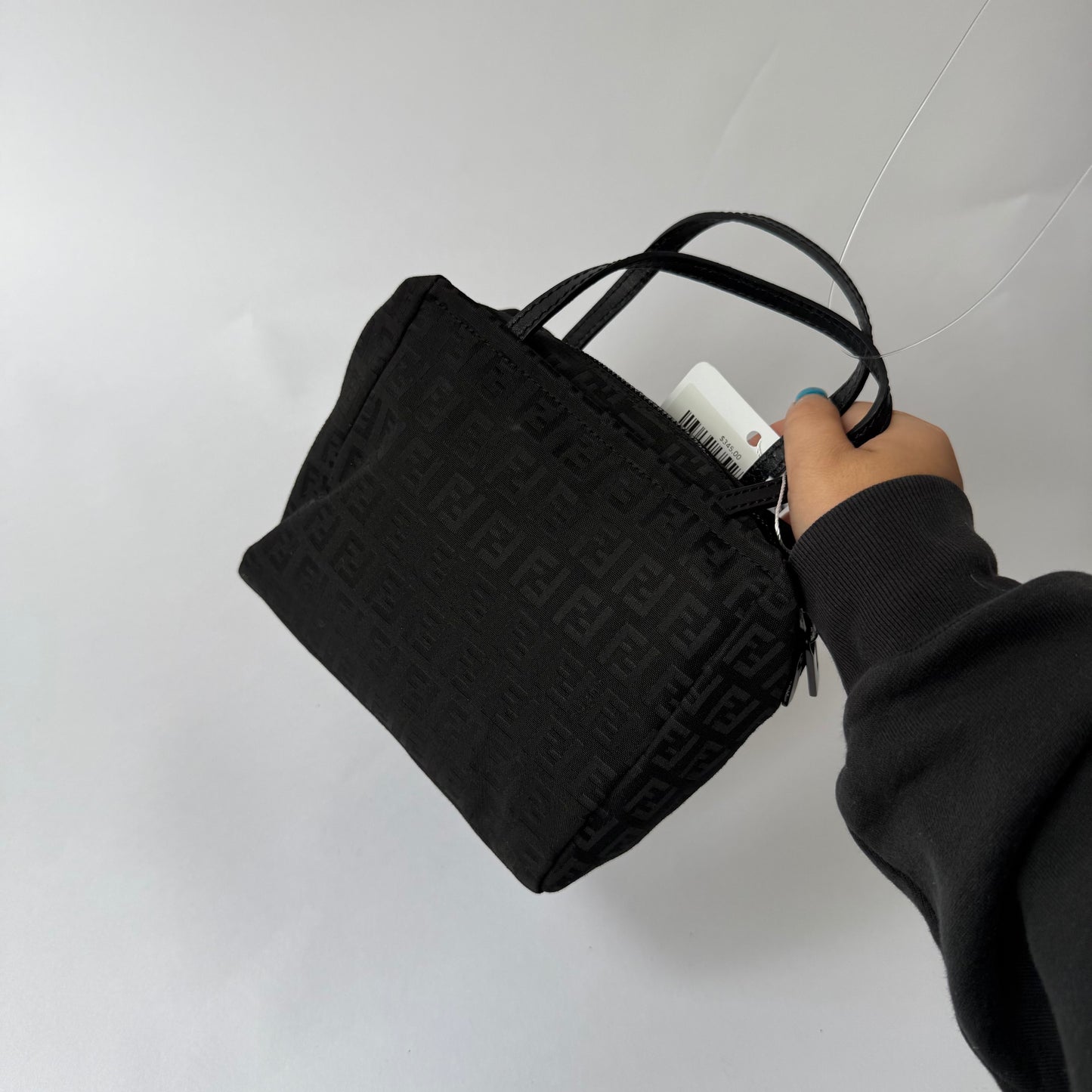 Fendi Black Zucchino Monogram Mini Nylon Top Handle Tote