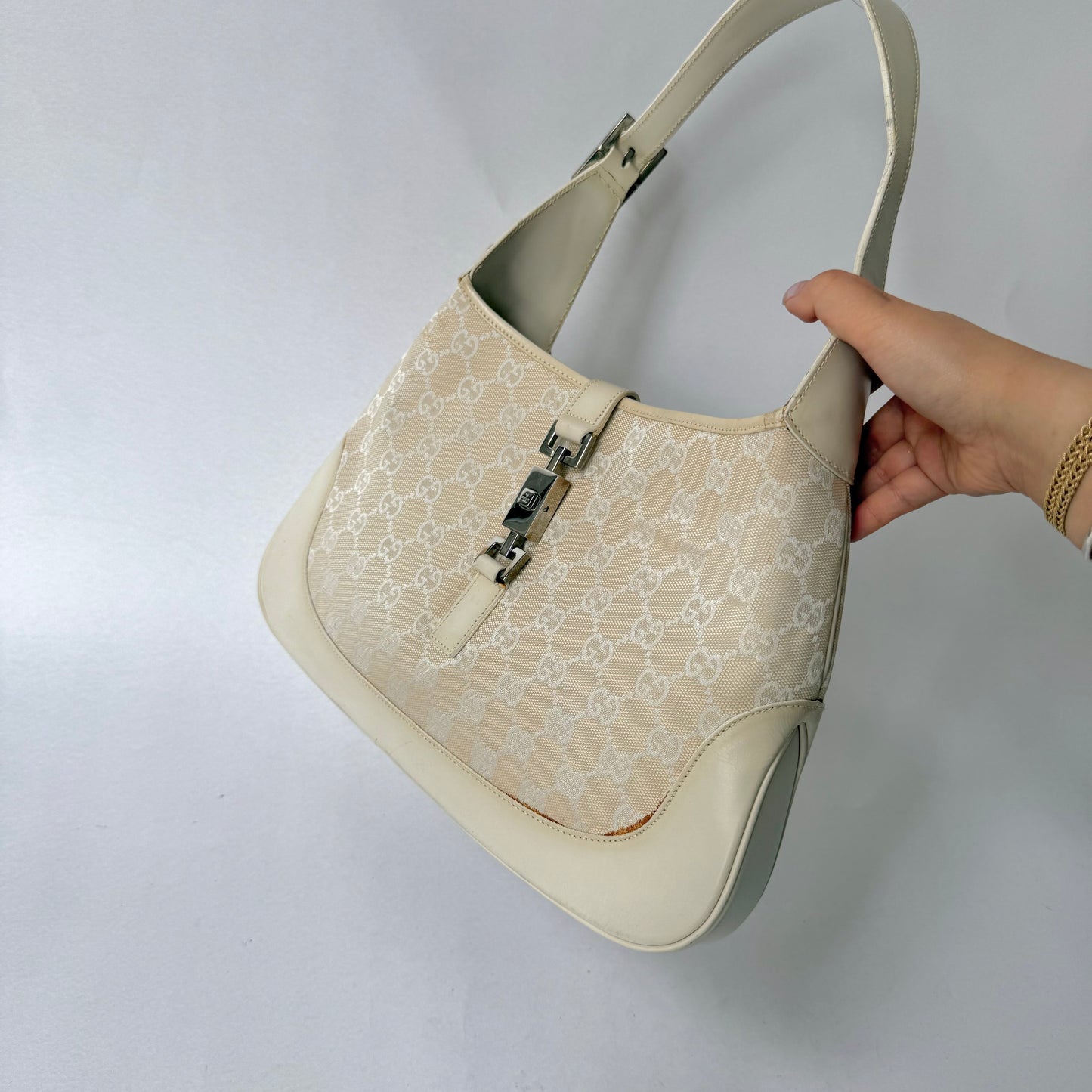 Gucci White Monogram Jackie Shoulder Bag