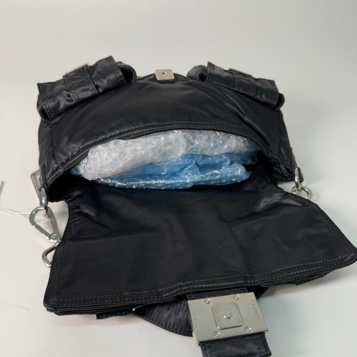 Fendi AW22 Multi Pocket Black Nylon Baguette