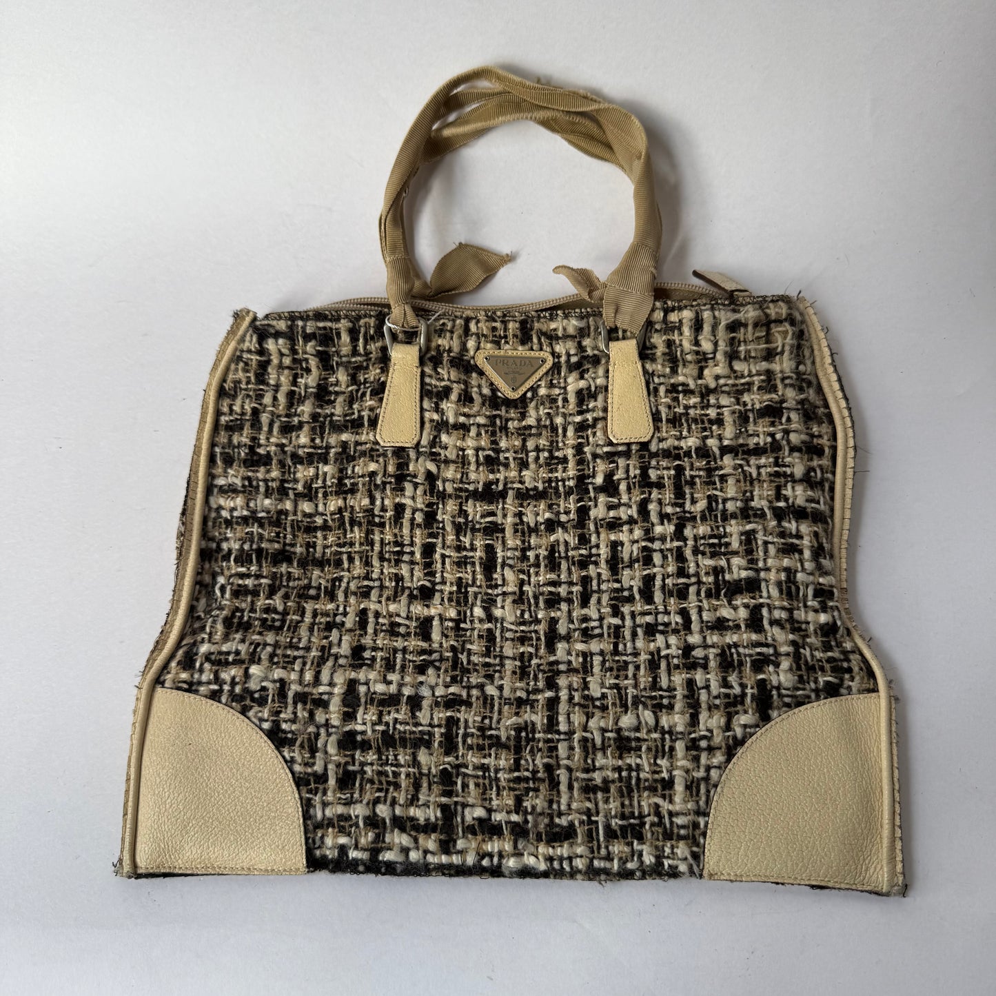 Prada Woven Tweed & Cream Leather Tweed Bag