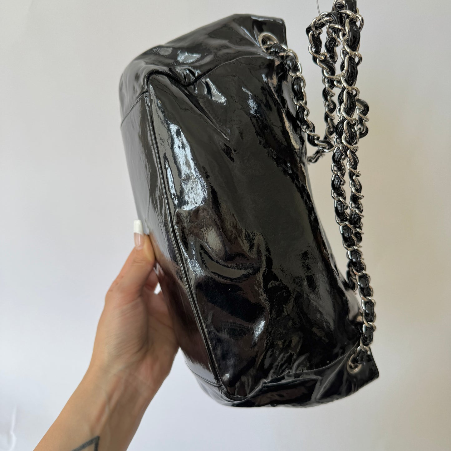 Chanel Black Patent Leather Lipstick Accordion Flap Bag