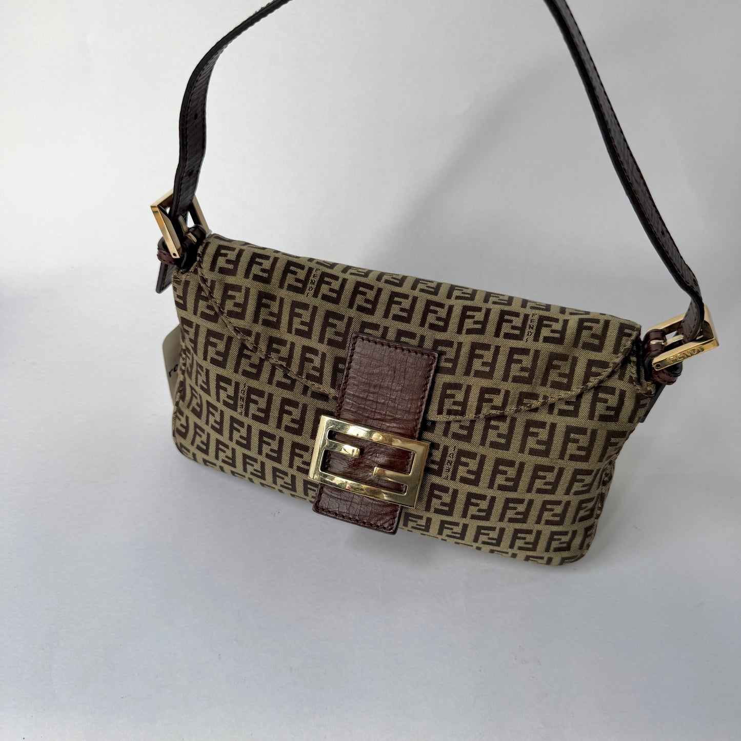 Fendi Brown Zucchino Round Flap Baguette