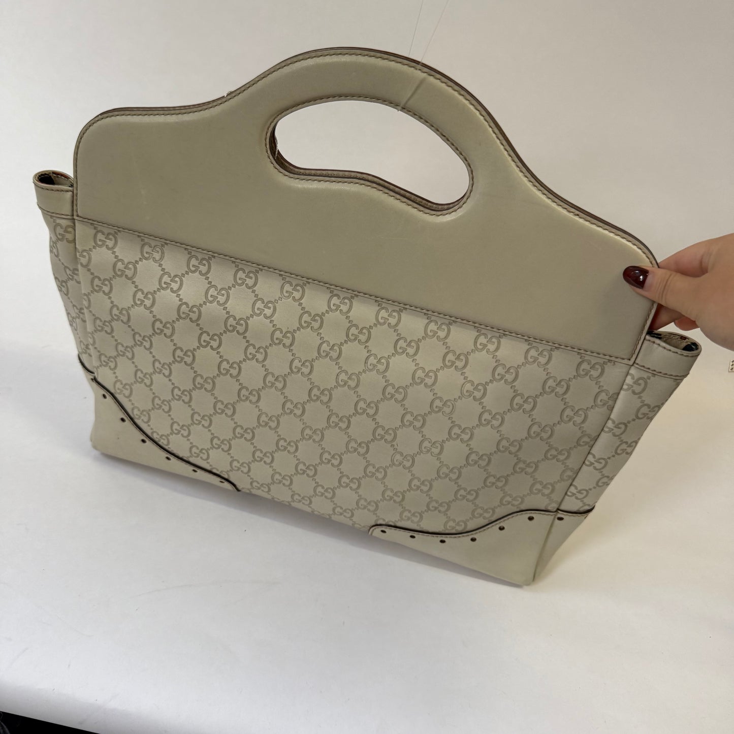Gucci White Leather Monogram Guccissima Hobo Top Handle Bag