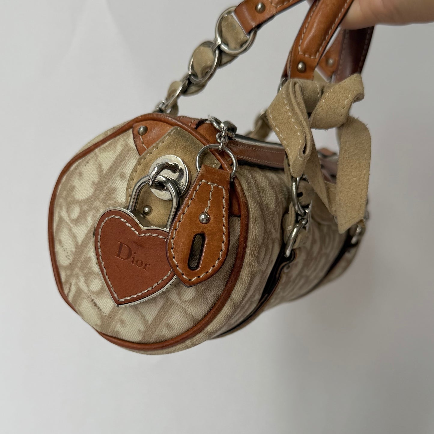 Christian Dior Cream Trotter Romantique Barrel Heart Bag