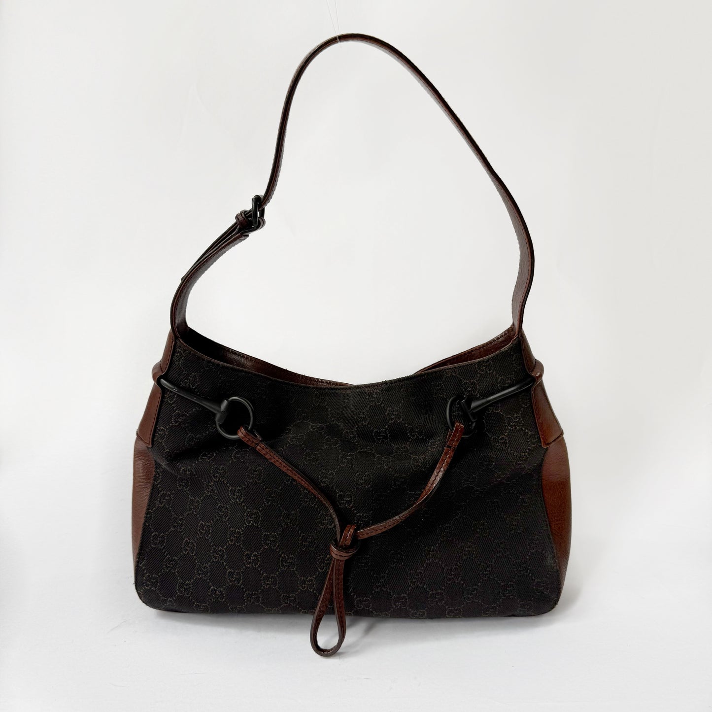 Gucci Brown Monogram Canvas Horsebit Shoulder Bag
