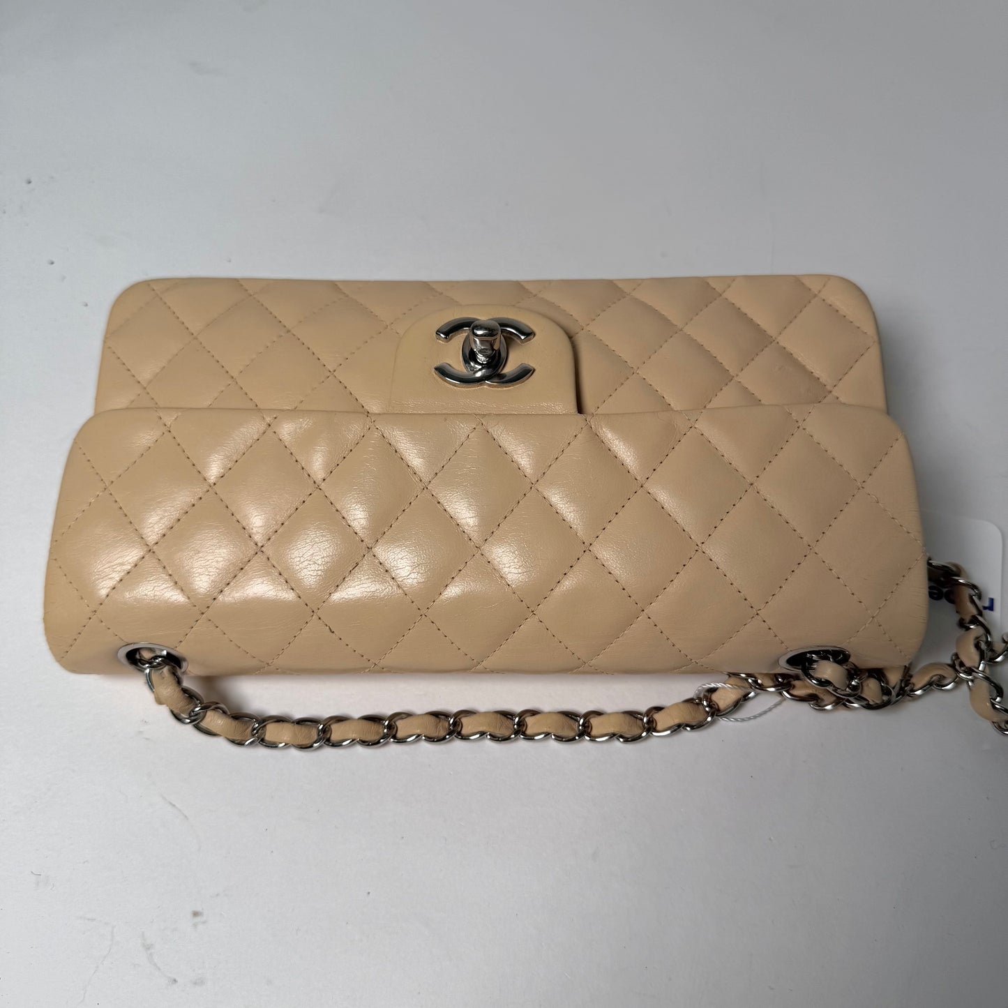 Chanel Cream Lambskin E/W Flap Bag
