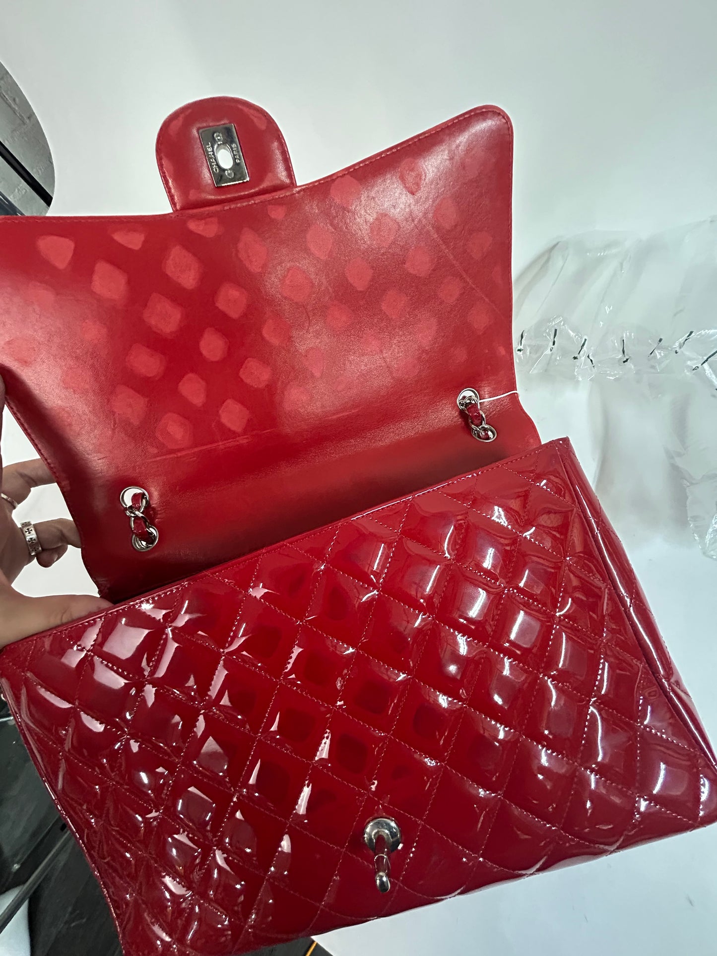 Chanel Red Patent Leather Maxi Flap Bag