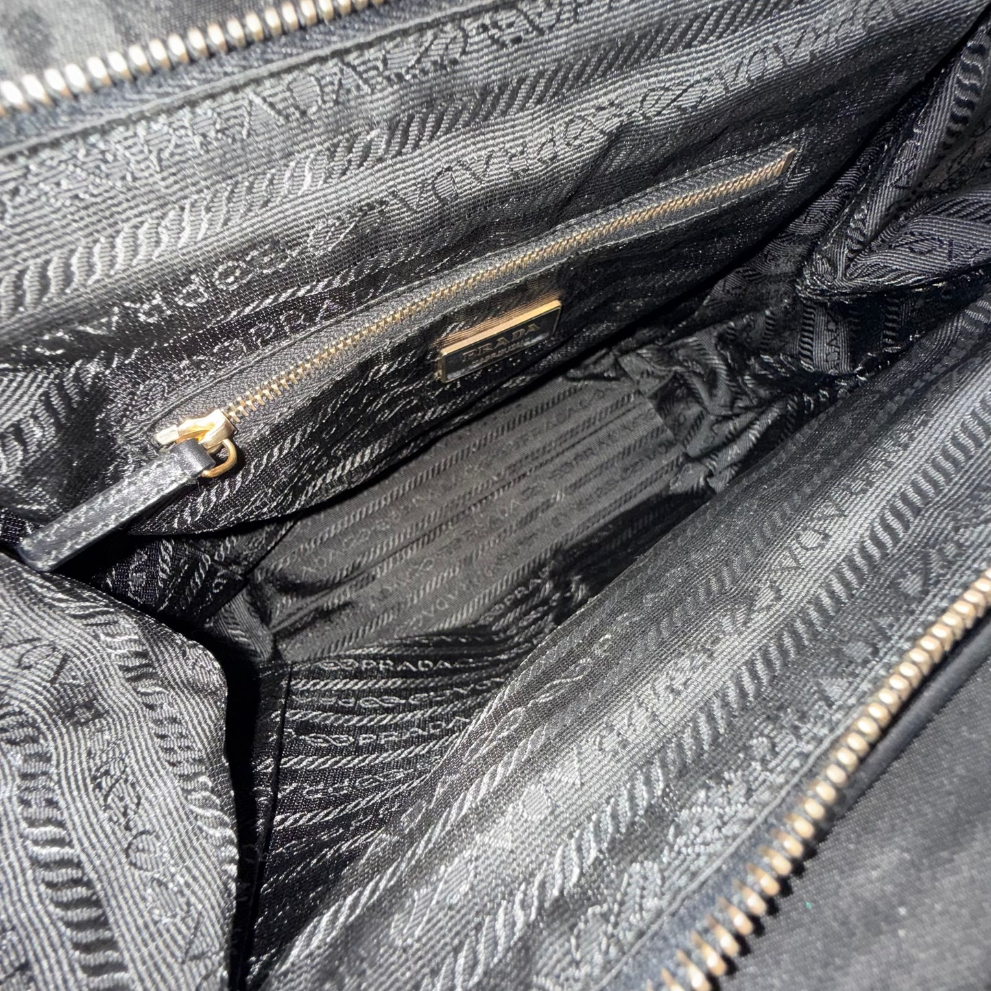 Prada Black Nylon Medium Shoulder Bag w/ Gold Hardware