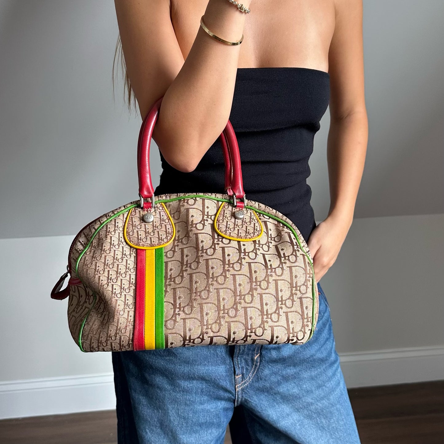 Christian Dior John Galliano Rasta Collection Monogram Trotter Bowler Bag
