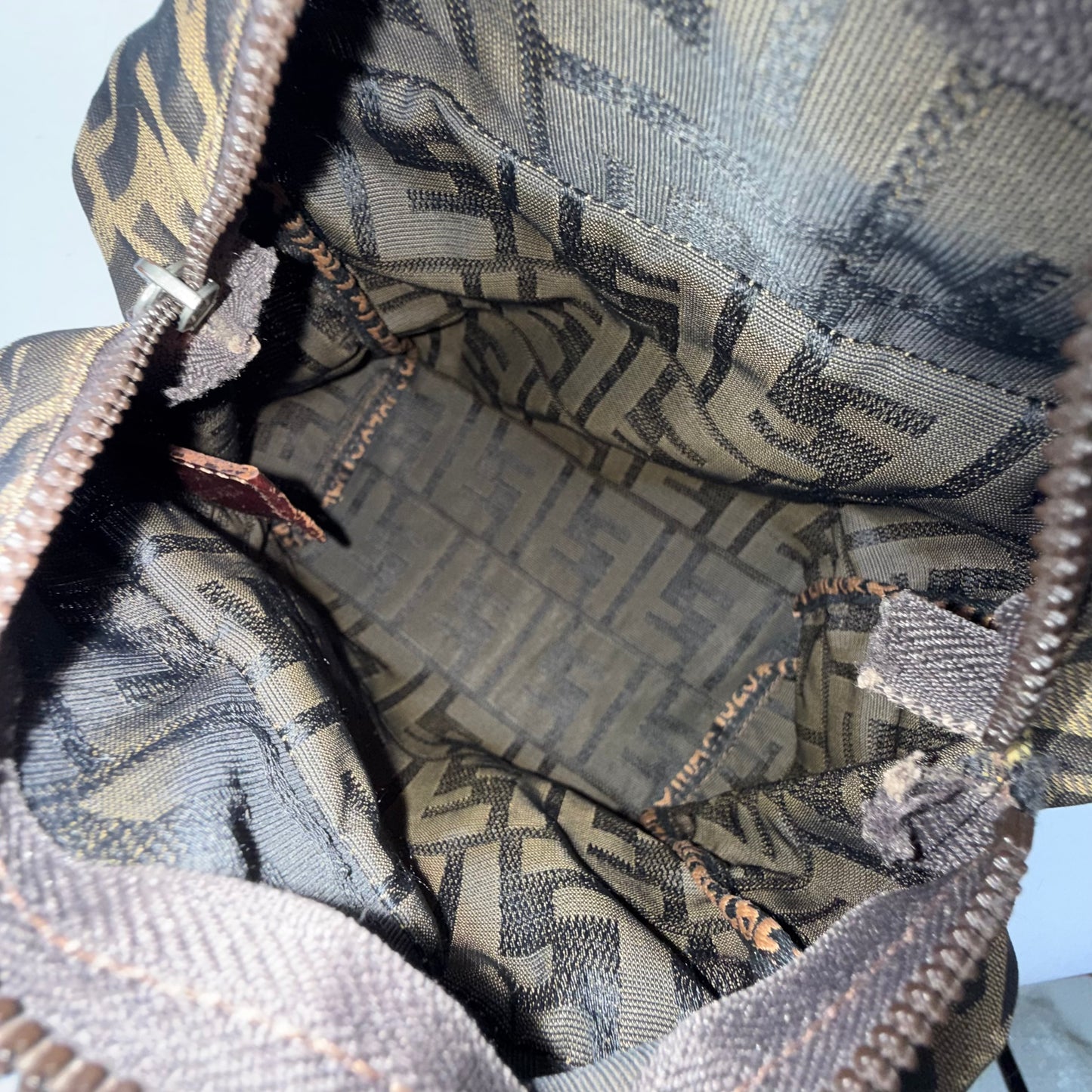 Fendi Brown Zucca Mini Top Handle Bag