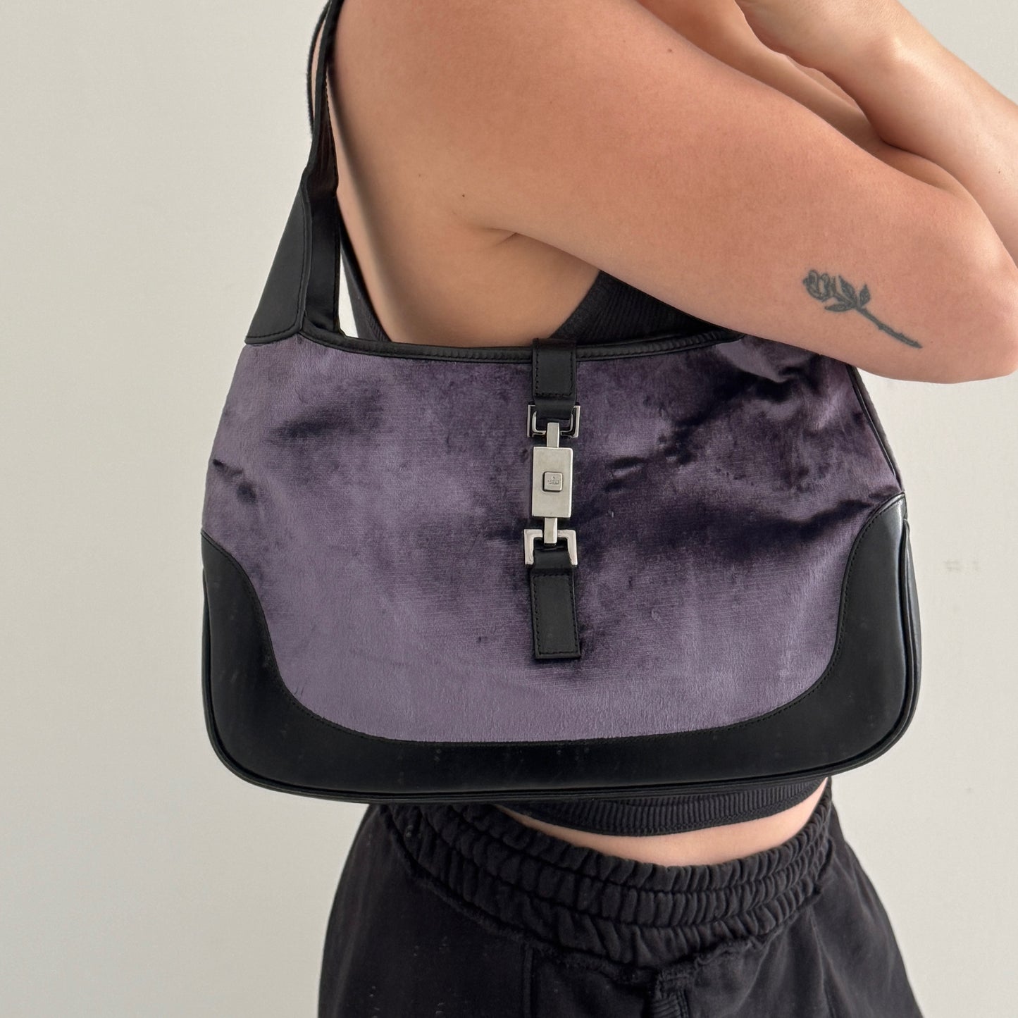 Gucci Purple Velour Jackie Bardot Shoulder Bag